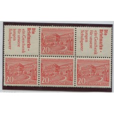 ALEMANIA OCCIDENTAL BERLIN 1949 ZUSAMMENDRUCKE MUY RARO BLOQUE DE 6 ESTAMPILLAS 1 DE ELLAS CON RESTO SUAVE DE BISAGRA MUY ALTO VALOR